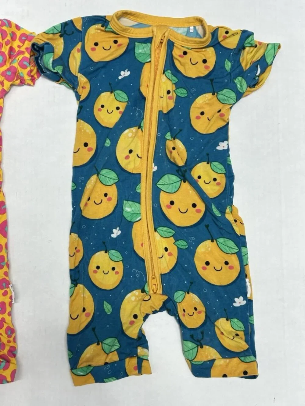 Gigi & Max Bamboo Rompers Sleepers Size 6-12 Mo LOT Of 2 Fruit/animal Print